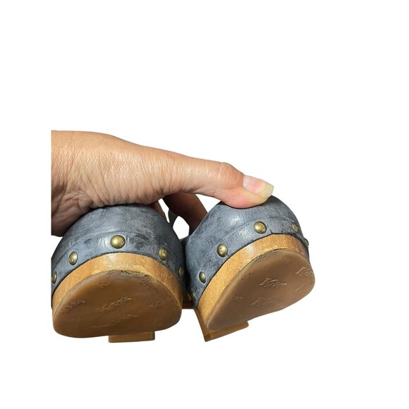 Korks Wendy Cross Strap Studded Platform Heeled Clogs Tan Denim Blue Size 7M - Picture 11 of 13
